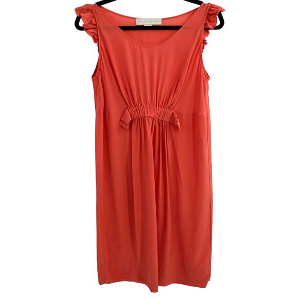 Stella McCartney Orange-Red Babydoll Dress Ruched Ruffle Flutter Sleeves - Picture 1 of 9